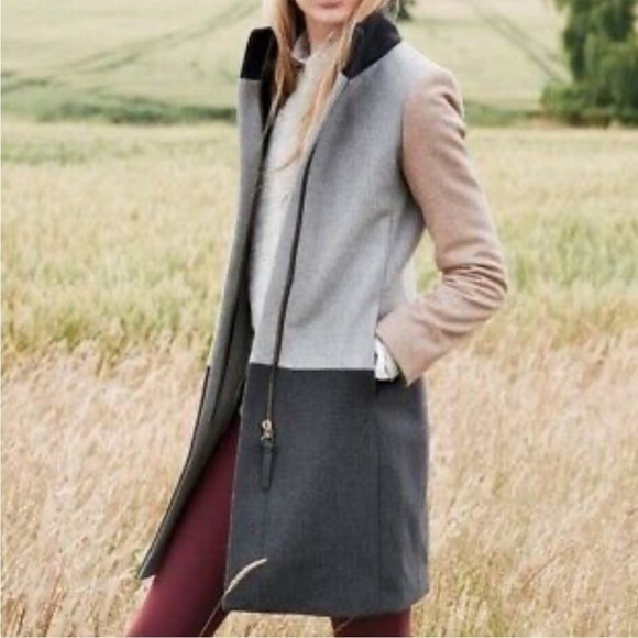 J. Crew wool blend color block funnel neck coat size 8P - Picture 1 of 4
